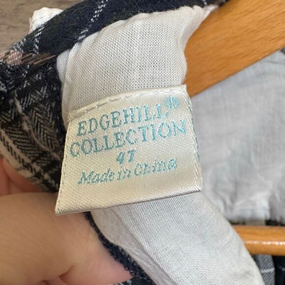 Edgehill Collection Navy White Plaid Long Sleeve Dress Ruffle Scoop Neck Collar - Picture 4 of 7